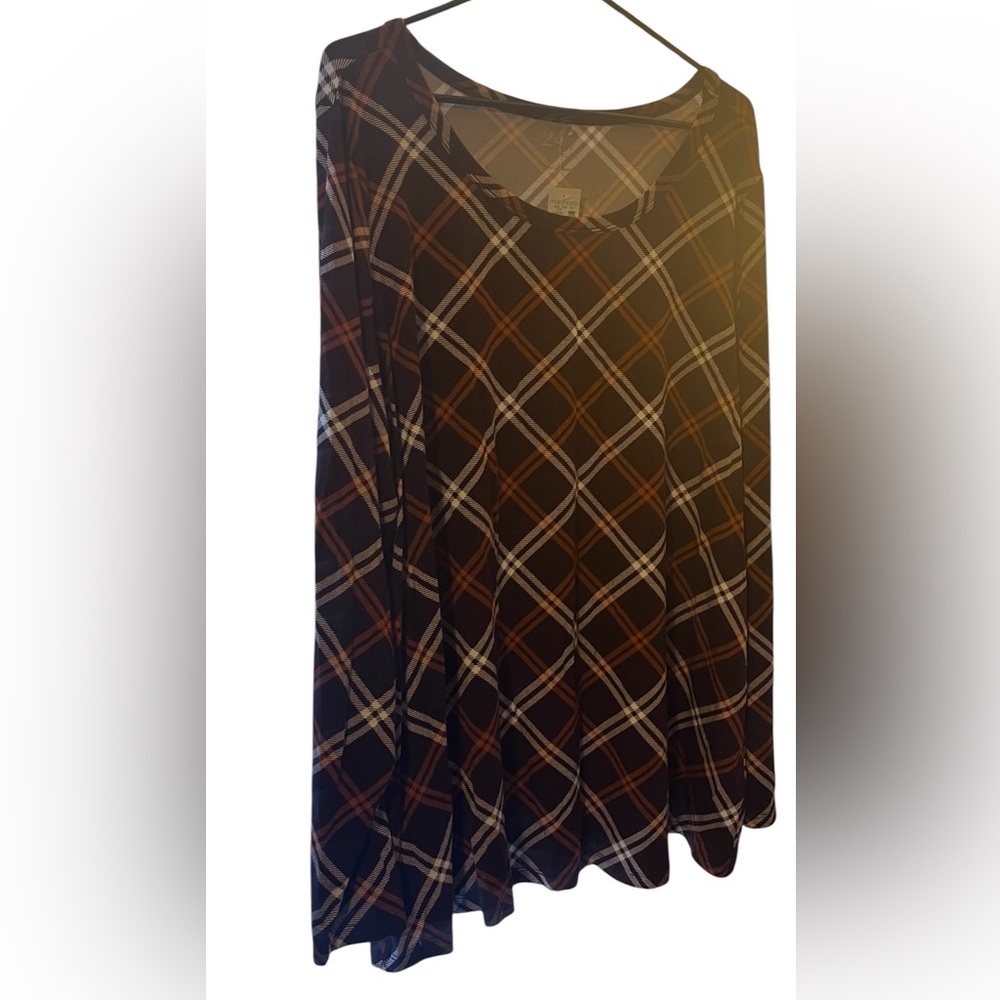 Maurices Brown Orange And White plaid long sleeve tee